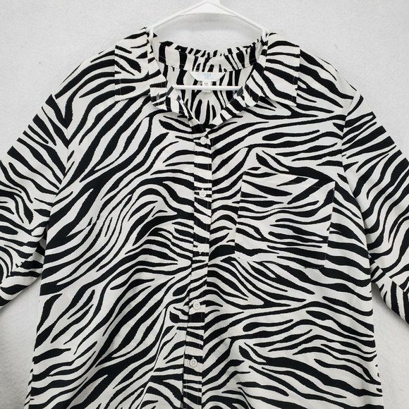 TIME AND TRU Shirt Women's Long Roll-Tab Sleeves Zebra Pattern White Black 2XL - Picture 6 of 12